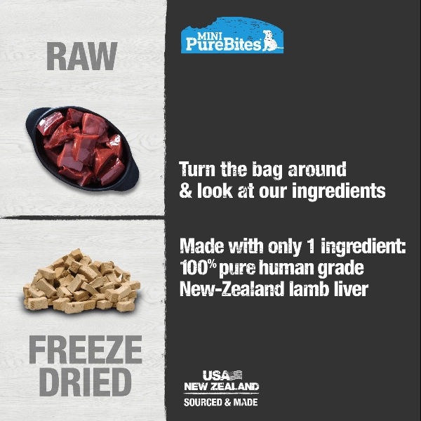 PureBites Freeze Dried Mini Training Lamb Liver Dog Treats, 68g