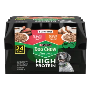 Purina Dog Chow High Protein Wet Dog Food With Real Chicken or With Real Beef In Savory Gravy Variety Pack