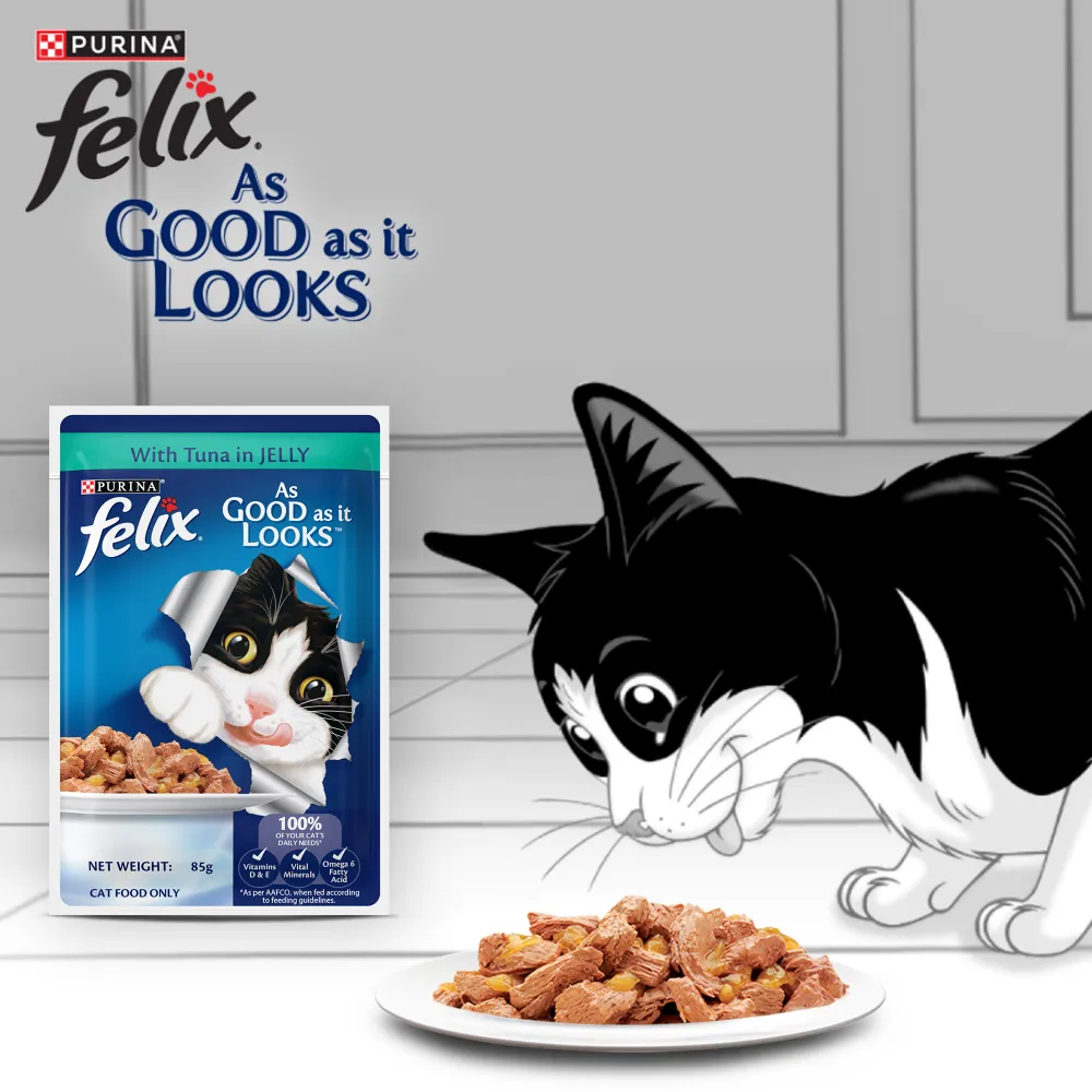 Purina Felix Tuna Jelly Adult Wet Food, Me O Creamy Chicken Liver Cats Treat Combo