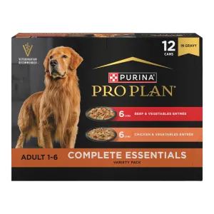 Purina Pro Plan Complete Essentials Wet Dog Food Chicken and Vegetables Entree and Beef and Vegetables Entree Variety Pack