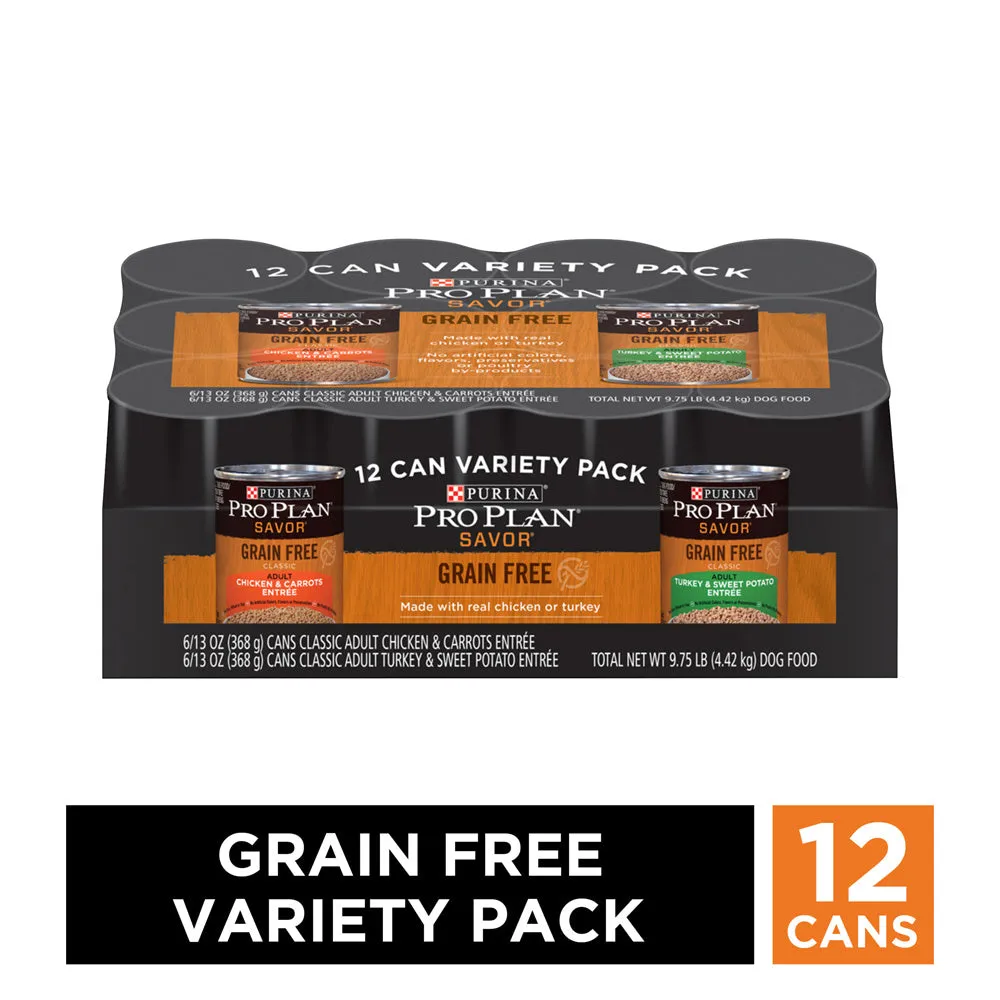 Purina Pro Plan Grain-Free Pate Savor Grain-Free Chicken & Turkey Entrees Wet Dog Food Variety Pack