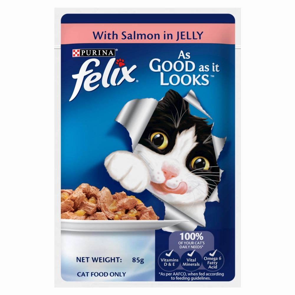 Purina Felix Salmon Jelly Adult Wet Food, Me O Creamy Chicken Liver Treats Cats Combo
