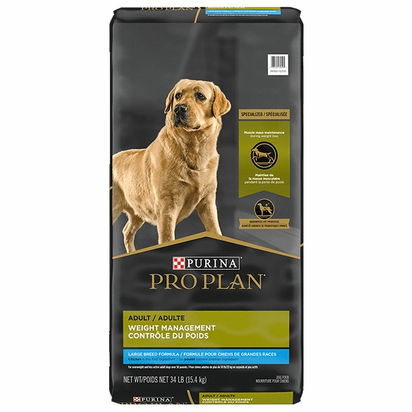 Purina Pro Plan Large Breed Adult Weight Management Chicken & Rice Formula Dry Dog Food, 34lb