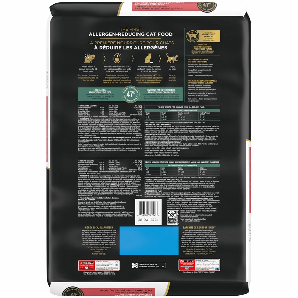 Purina Pro Plan LIVECLEAR Sensitive Stomach Sensitive Skin & Stomach Turkey & Oatmeal Dry Cat Food