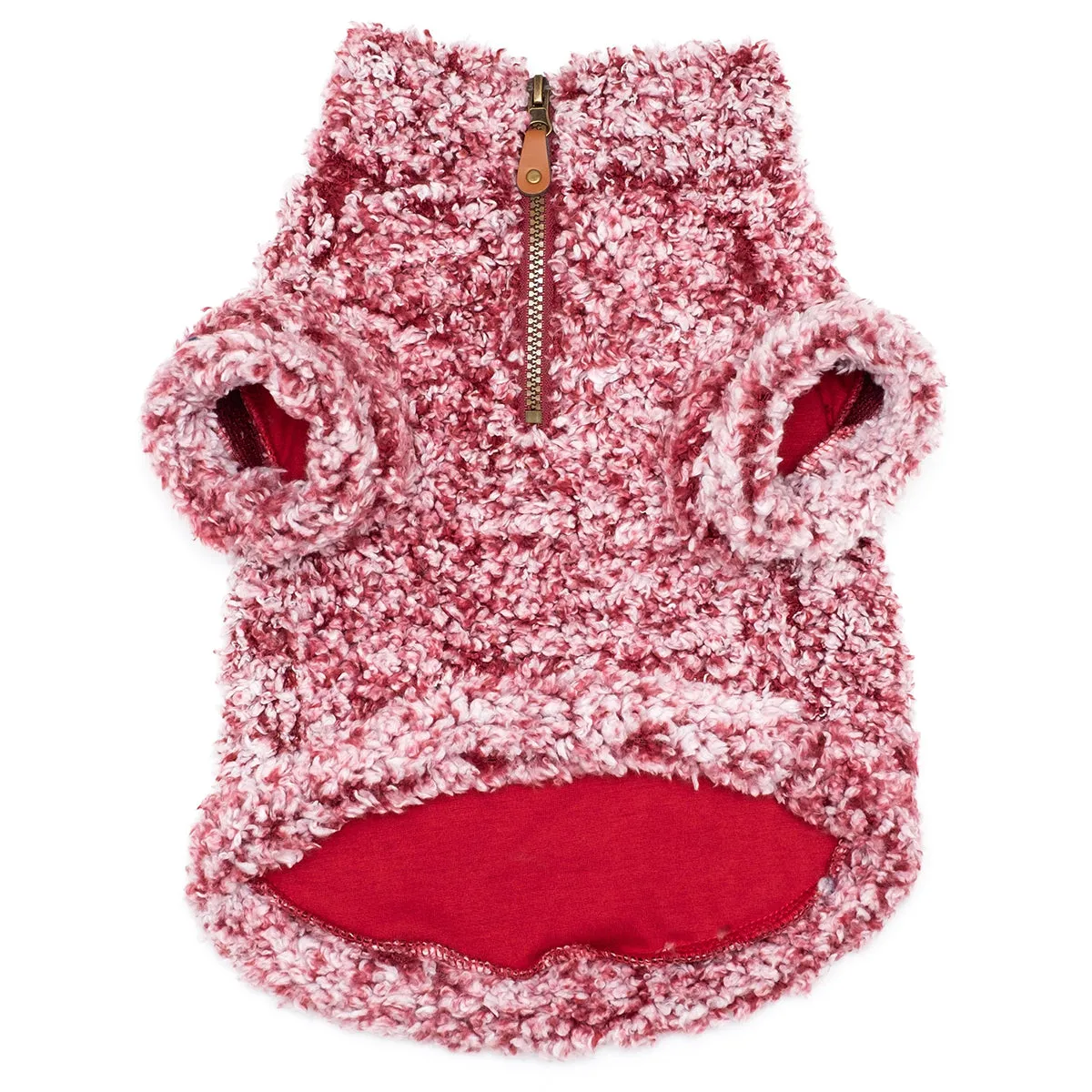 Quarter Zip Wubbly Fleece Pullover Dog Coat Burgundy Small