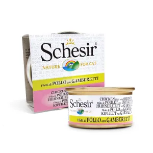Schesir - Complementary Wet Food for Adult Cats - Chicken Fillets with Shrimps in Cooking Broth 70g