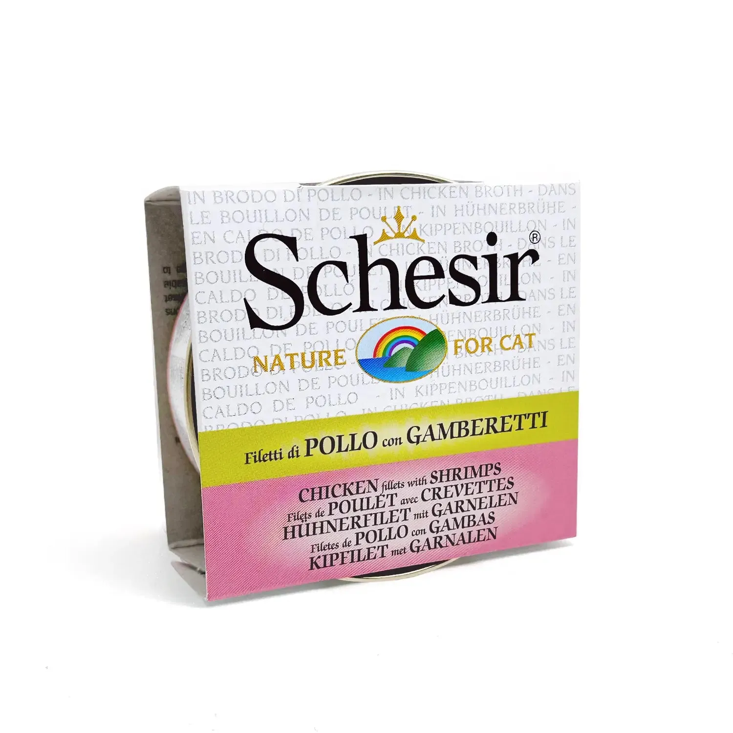 Schesir - Complementary Wet Food for Adult Cats - Chicken Fillets with Shrimps in Cooking Broth 70g