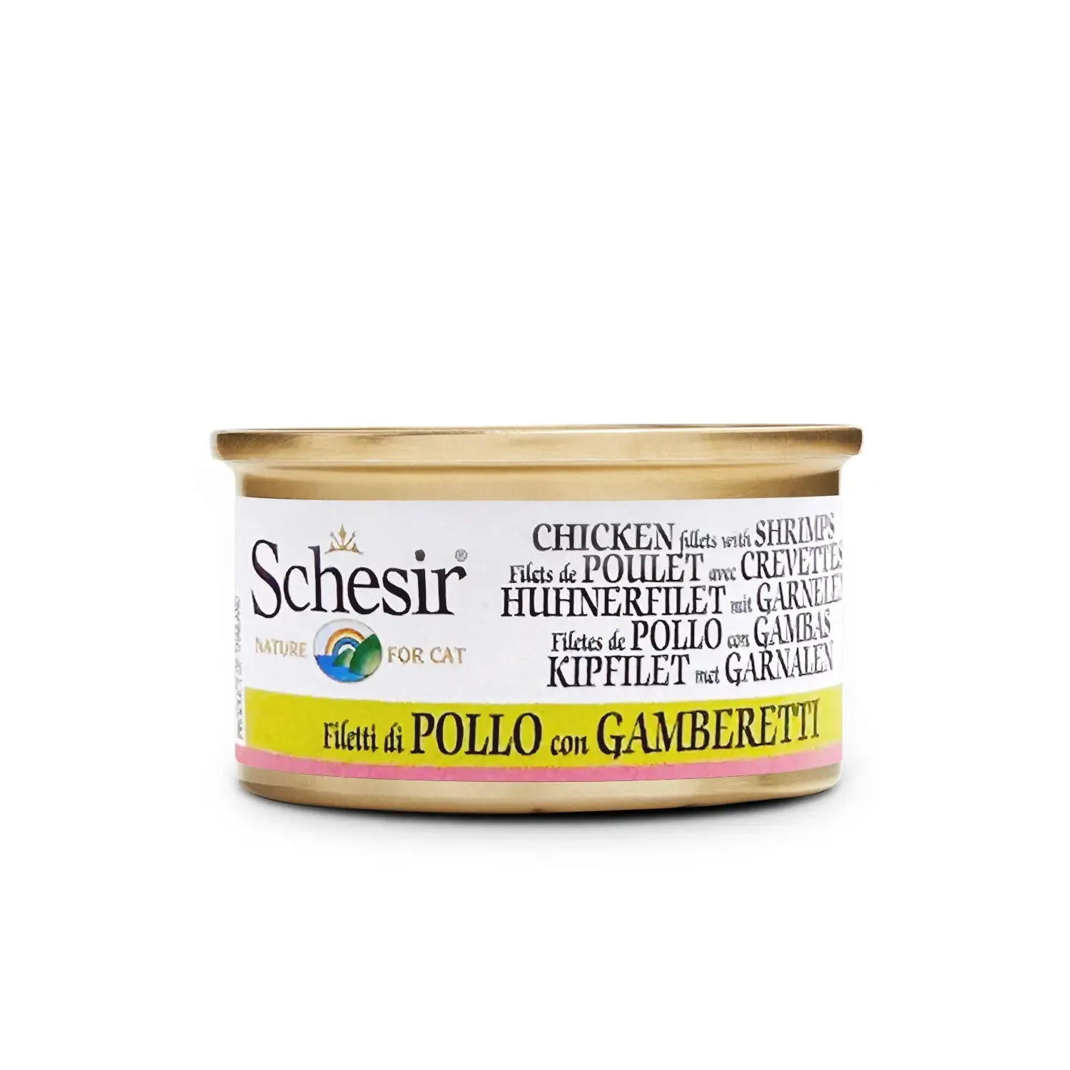 Schesir - Complementary Wet Food for Adult Cats - Chicken Fillets with Shrimps in Cooking Broth 70g