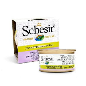 Schesir - Complementary Wet Food for Adult Cats - Tuna with Chicken in Cooking Broth 70g