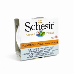 Schesir - Complementary Grain Free Wet Food for Adult Cats - Tuna with Seabass in Natural Gravy 70g