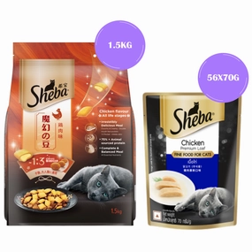 Sheba Chicken Loaf Rich Premium Adult Fine Wet Food and Chicken Flavour Irresistible All Life Stage Cat Dry Food Combo