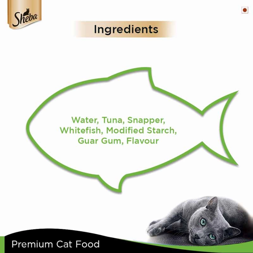 Sheba Complete Nutrition Tuna White Meat & Snapper In Gravy Cat Wet Food and Sheba Chicken Flavour Irresistible Cat Dry Food Combo