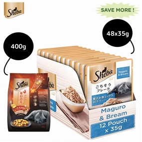 Sheba Maguro & Bream Fish Mix Premium Cat Wet Food Combo and Chicken Flavour Irresistible All Life Stage Cat Dry Food