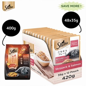 Sheba Skipjack & Salmon Fish Mix Cat Wet Food and Chicken Flavour Irresistible All Life Stage Cat Dry Food Combo