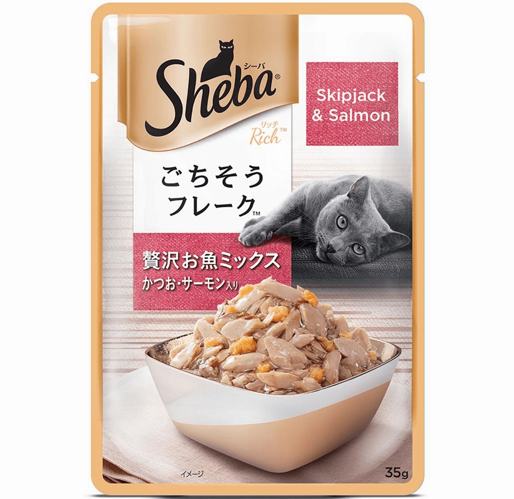 Sheba Skipjack & Salmon Fish Mix Cat Wet Food and Salmon Flavour Irresistible All Life Stages Cat Dry Food Combo