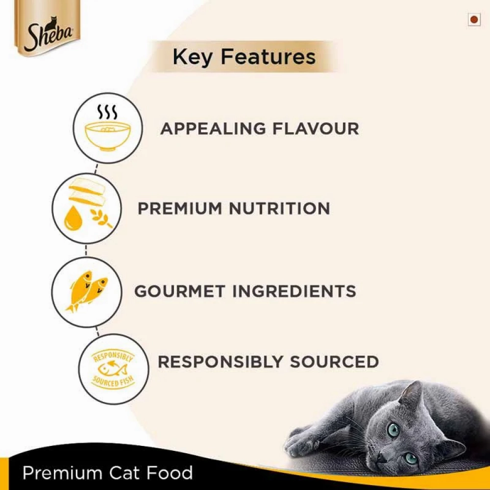 Sheba Tuna Fillet & Whole Prawns in Gravy Premium Cat Wet Food and Chicken Flavour Irresistible All Life Stage Cat Dry Food Combo
