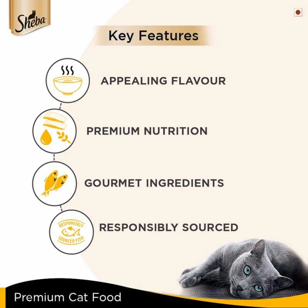 Sheba Tuna Fillet & Whole Prawns in Gravy Premium Cat Wet Food and Chicken Flavour Irresistible All Life Stage Cat Dry Food Combo