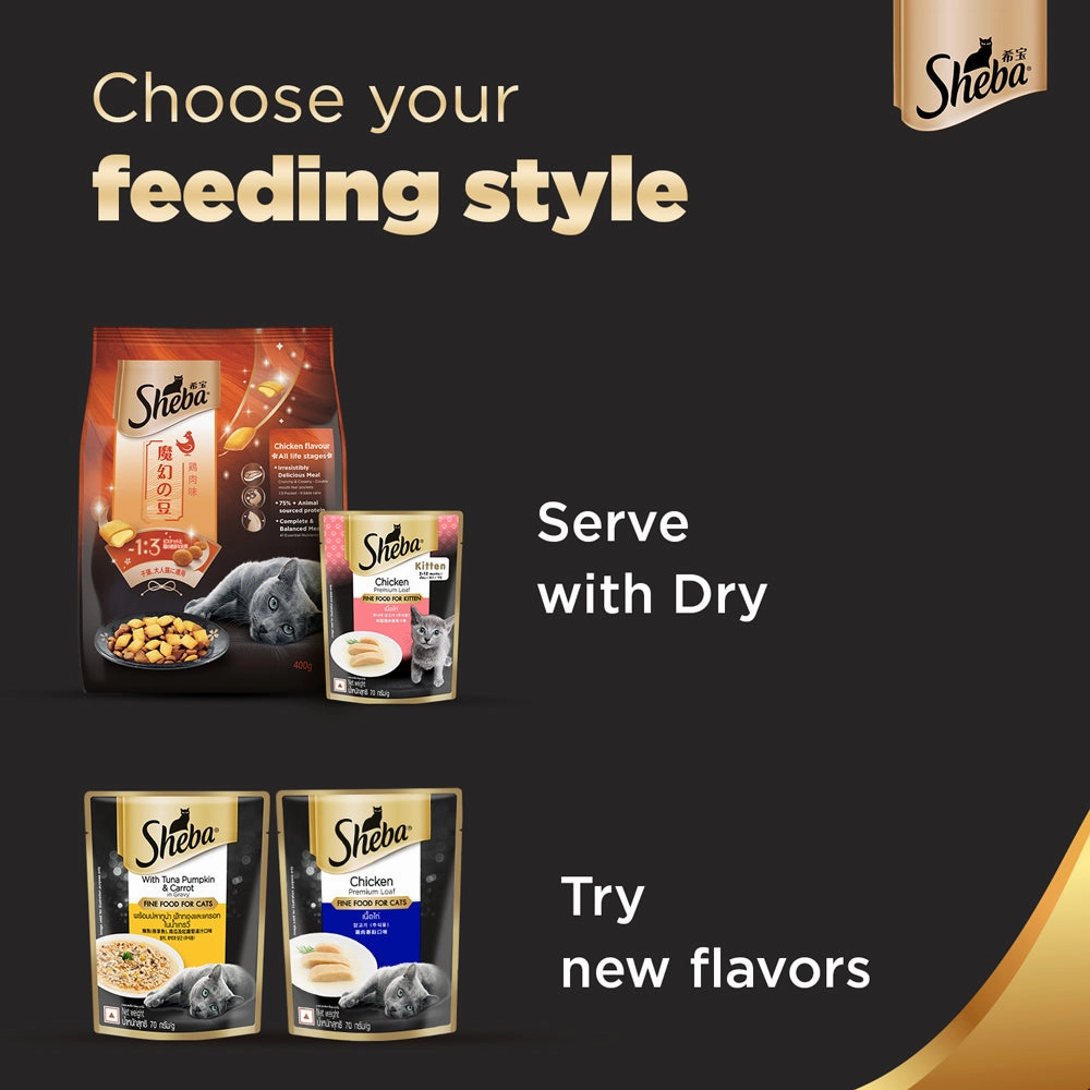 Sheba Tuna Pumpkin & Carrot In Gravy and Chicken With Tuna In Gravy Rich Premium Adult  Fine Cat Wet Food Combo