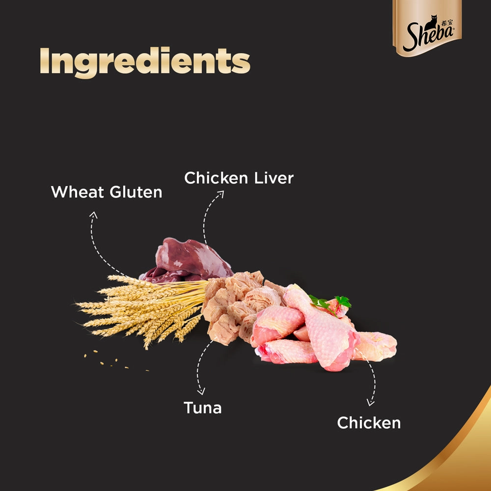 Sheba Tuna Pumpkin & Carrot In Gravy and Chicken With Tuna In Gravy Rich Premium Adult  Fine Cat Wet Food Combo