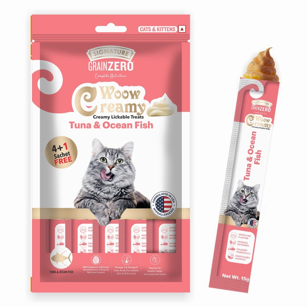 Signature Grain Zero Bonito and Scallop & Tuna and Ocean Fish Lickable Creamy Cat Treats Combo