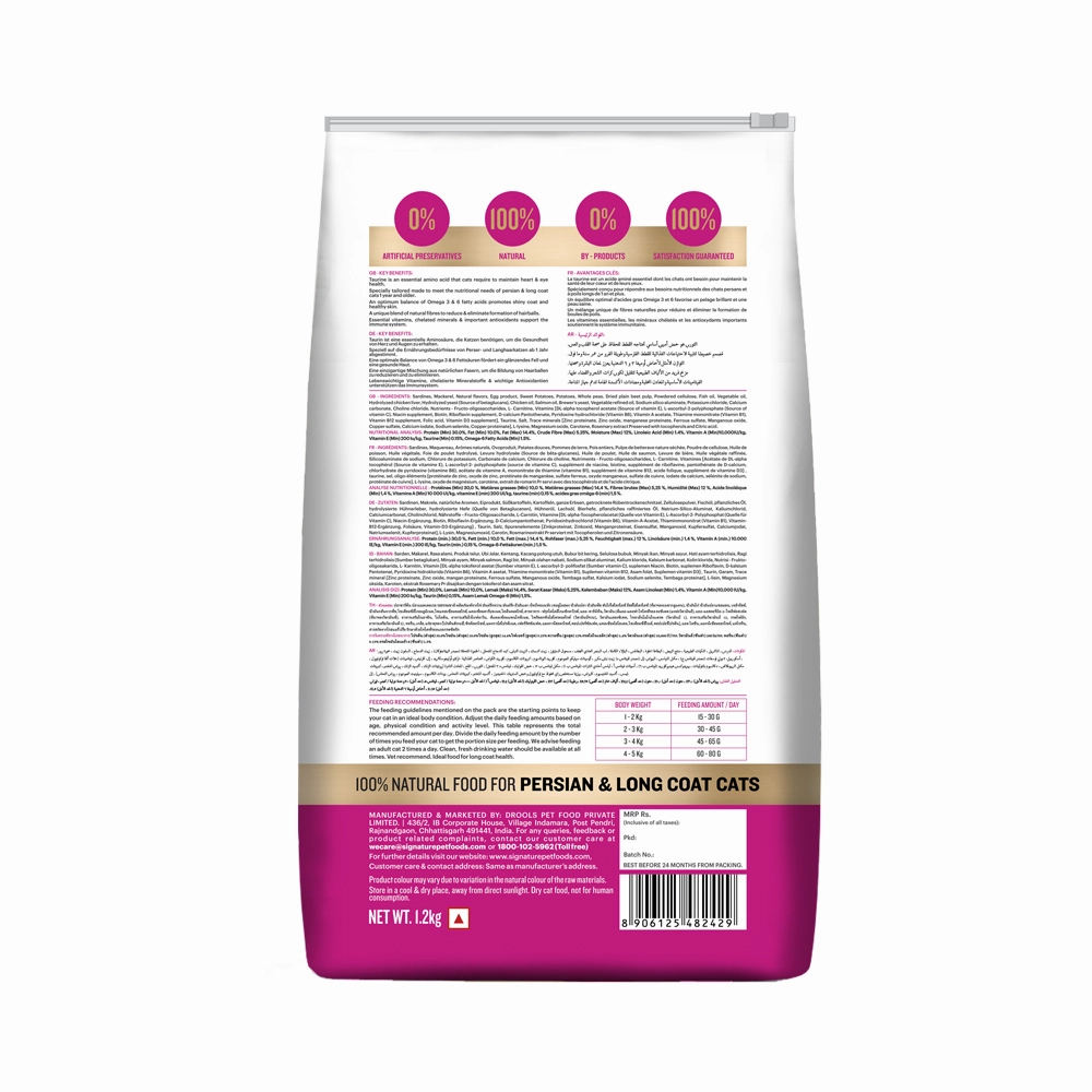 Signature Grain Zero Ocean Fish, Sardine and Mackerel Long Coat & Persian Cat Dry Food and  Grain Zero Tuna and Ocean Fish Lickable Creamy Cat Treats