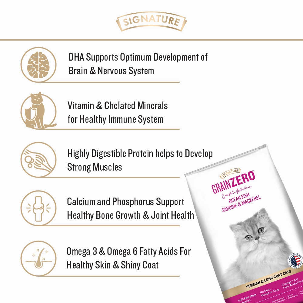 Signature Grain Zero Ocean Fish Sardine Mackerel Adult Dry Food, Sheba Tuna Prawn Maguro Melty Cats Treats Combo