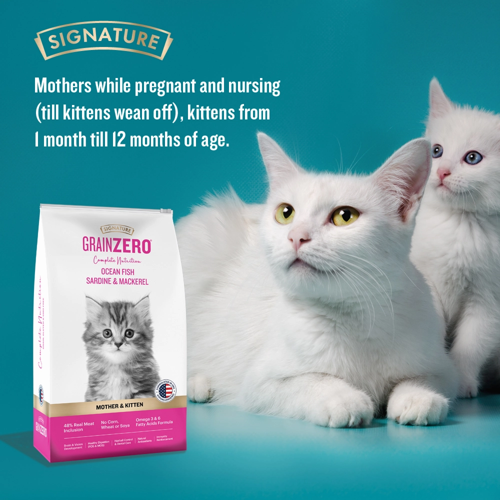 Signature Grain Zero Ocean Fish Sardine Mackerel Kitten Dry Food, Me O Creamy Chicken Liver Cats Treat Combo