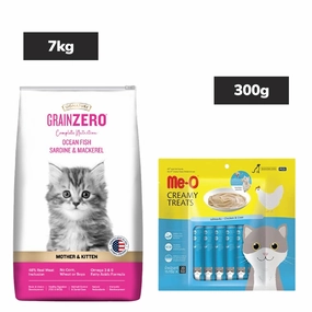 Signature Grain Zero Ocean Fish Sardine Mackerel Kitten Dry Food, Me O Creamy Chicken Liver Cats Treat Combo