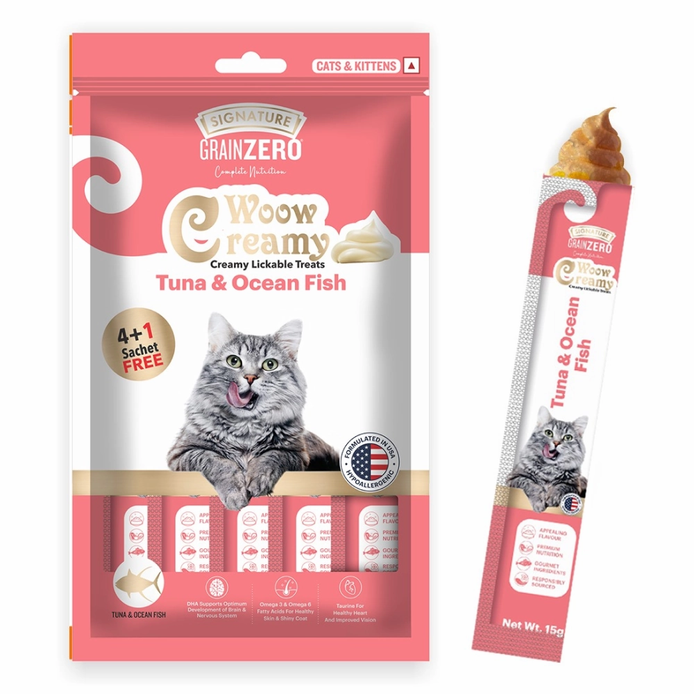 Signature Grain Zero Tuna and Ocean Fish & Chicken and Liver Lickable Creamy Cat Treats Combo