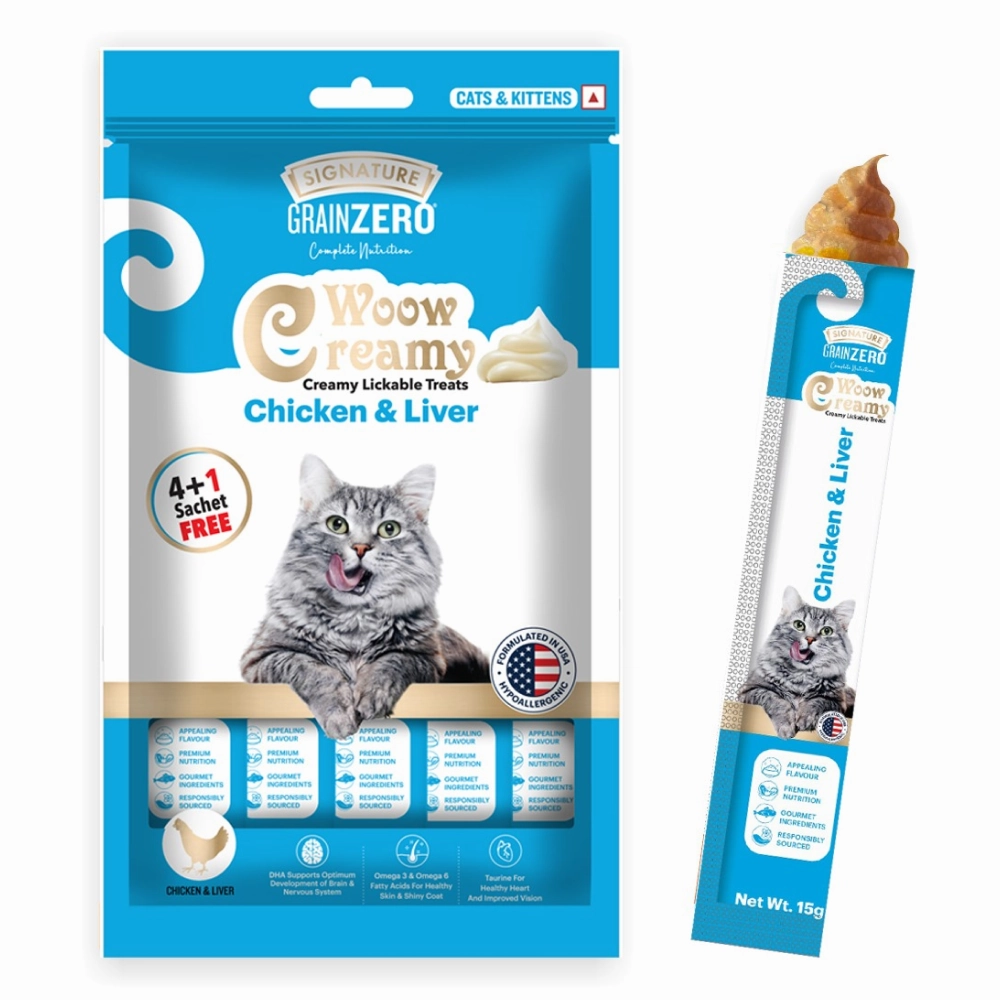Signature Grain Zero Tuna and Ocean Fish & Chicken and Liver Lickable Creamy Cat Treats Combo