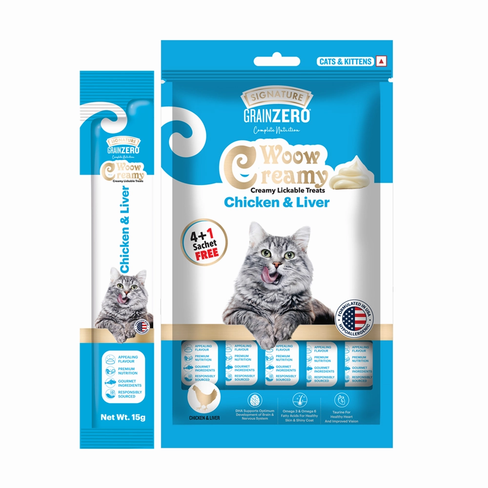 Signature Grain Zero Tuna and Ocean Fish & Chicken and Liver Lickable Creamy Cat Treats Combo