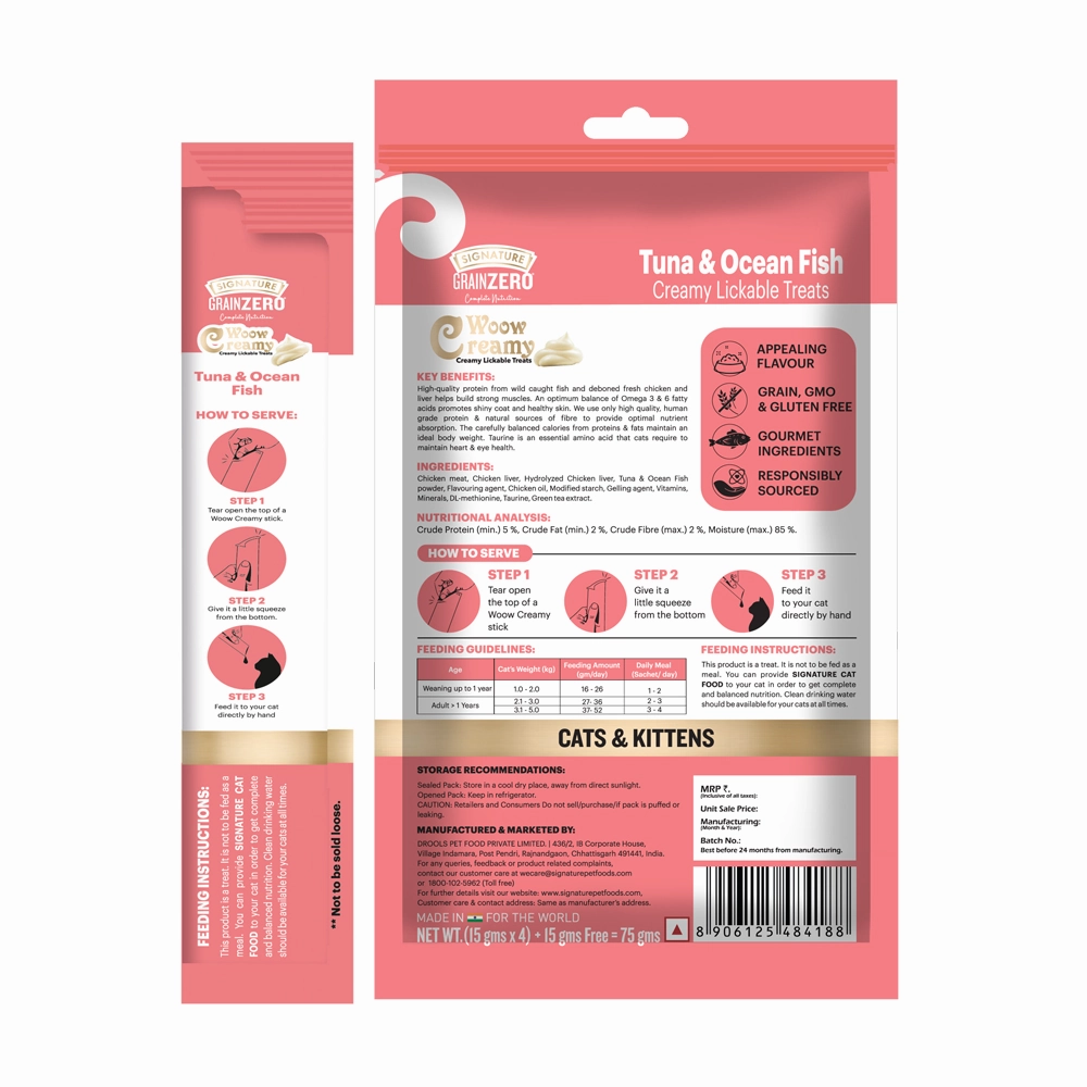 Signature Grain Zero Tuna and Ocean Fish & Chicken and Liver Lickable Creamy Cat Treats Combo