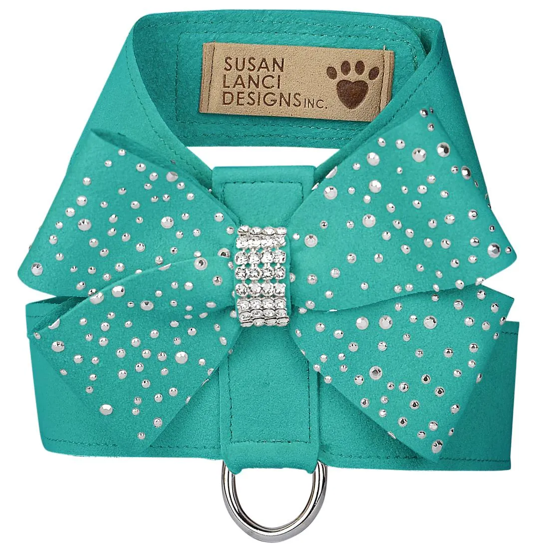 Silver Stardust Nouveau Bow Tinkie Dog Harness Bimini Blue