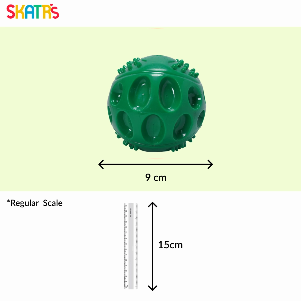 Skatrs Rubber Squeezy Ball Toy for Dogs and Cats (Green)