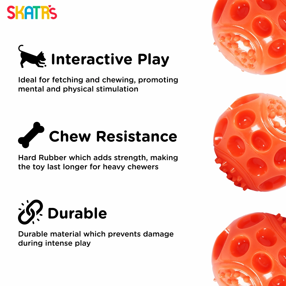 Skatrs Rubber Squeezy Ball Toy for Dogs and Cats (Orange)