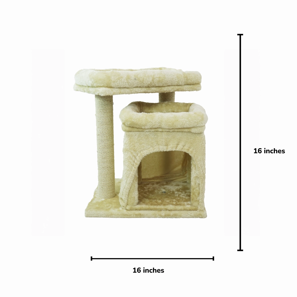 Skatrs Scratching Post Activity Tree Condo, Fur Fabric for Cats (Beige)