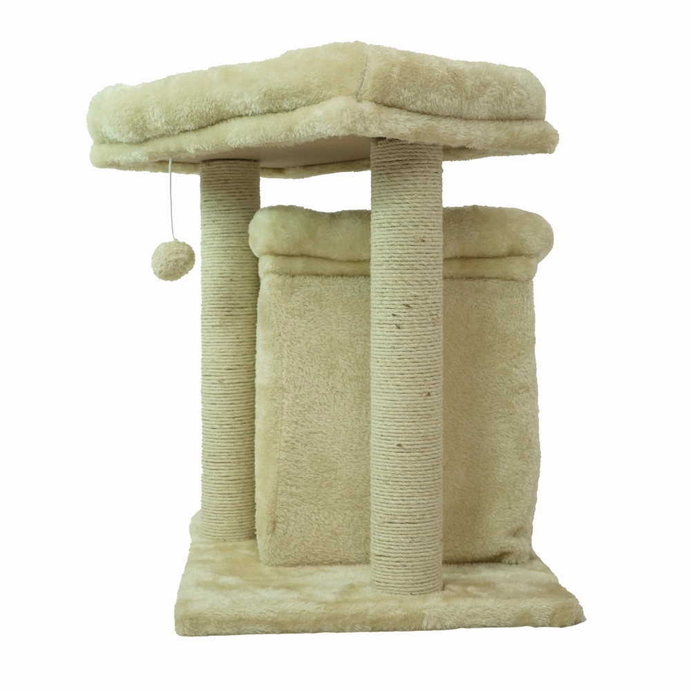 Skatrs Scratching Post Activity Tree Condo, Fur Fabric for Cats (Beige)