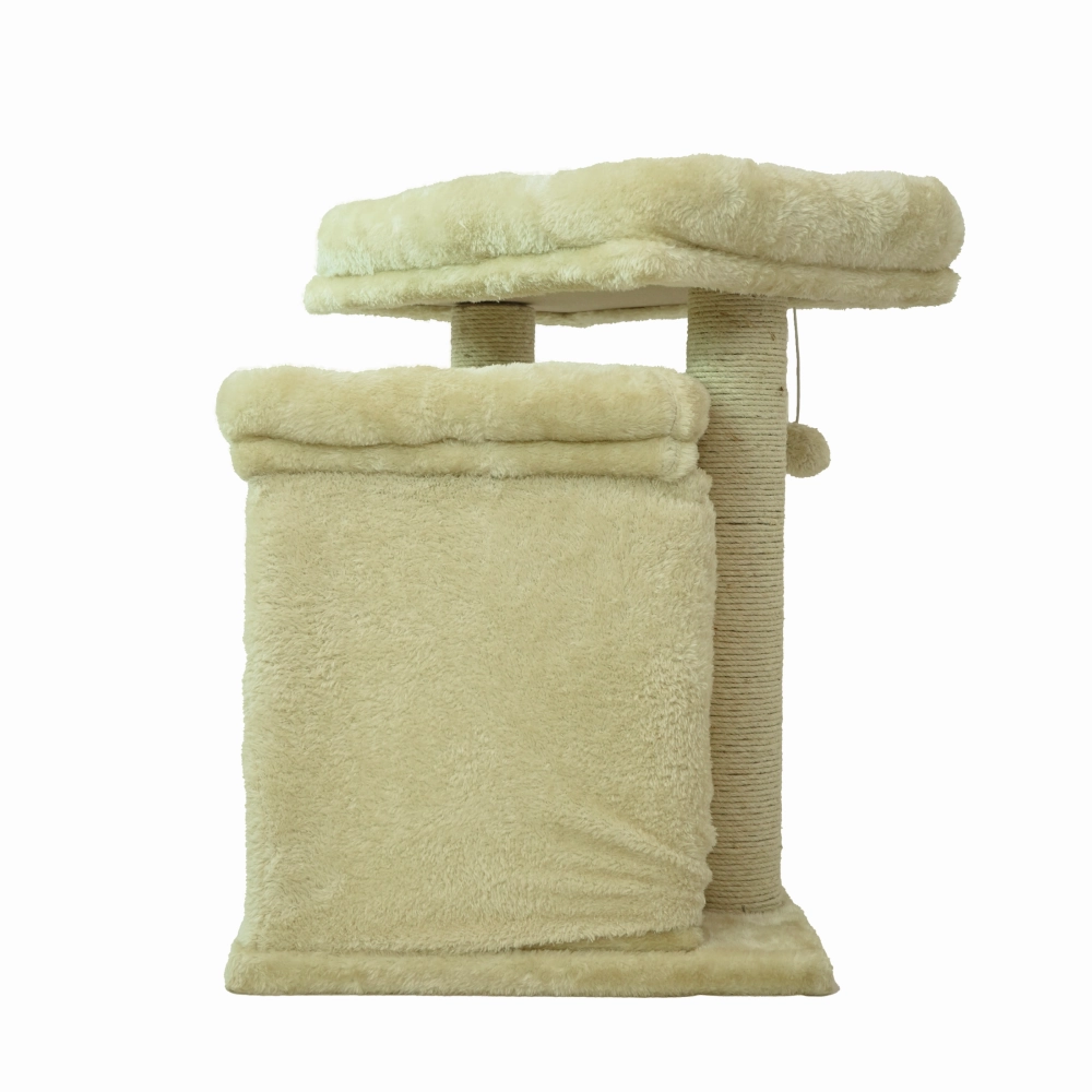 Skatrs Scratching Post Activity Tree Condo, Fur Fabric for Cats (Beige)