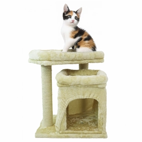 Skatrs Scratching Post Activity Tree Condo, Fur Fabric for Cats (Beige)