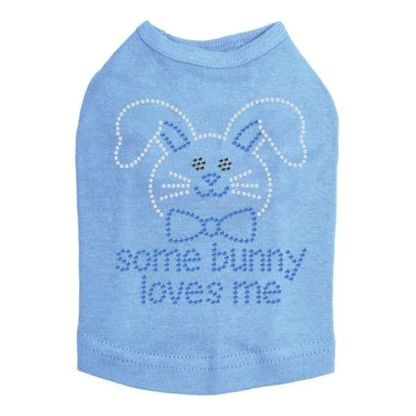 Some Bunny Loves Me Blue Rhinestone Dog Tank