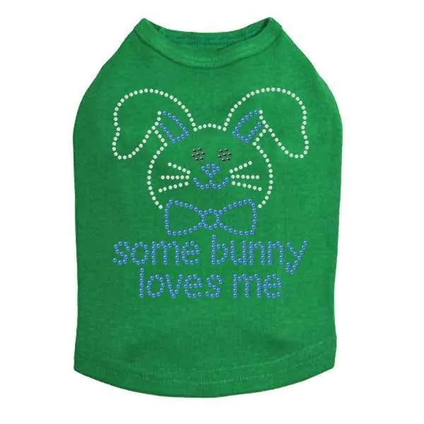 Some Bunny Loves Me Blue Rhinestone Dog Tank
