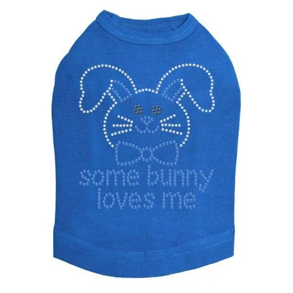 Some Bunny Loves Me Blue Rhinestone Dog Tank
