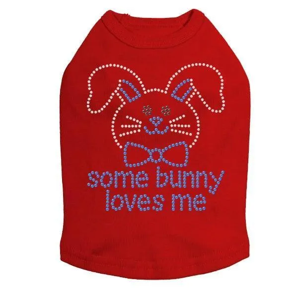 Some Bunny Loves Me Blue Rhinestone Dog Tank