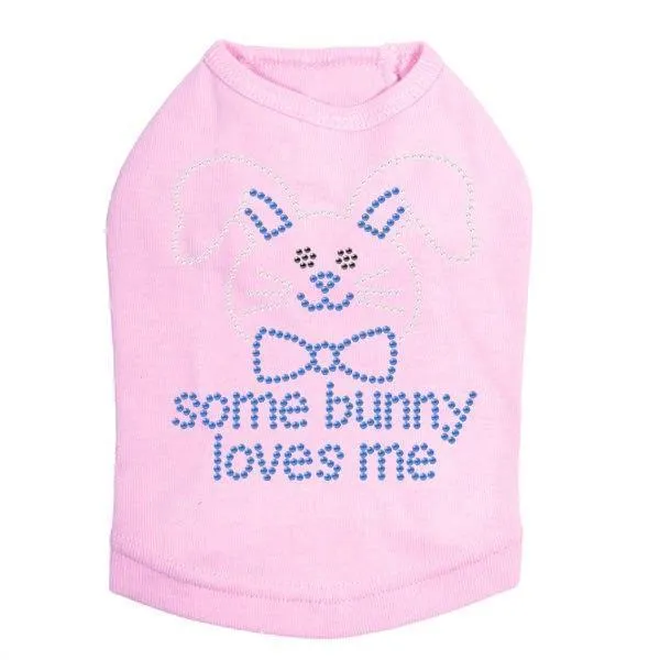 Some Bunny Loves Me Blue Rhinestone Dog Tank