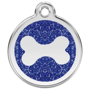 Stainless Steel And Glitter Enamel Bone Dark Blue Dog ID Tag
