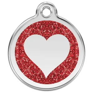 Stainless Steel And Glitter Enamel Heart Red Dog ID Tag