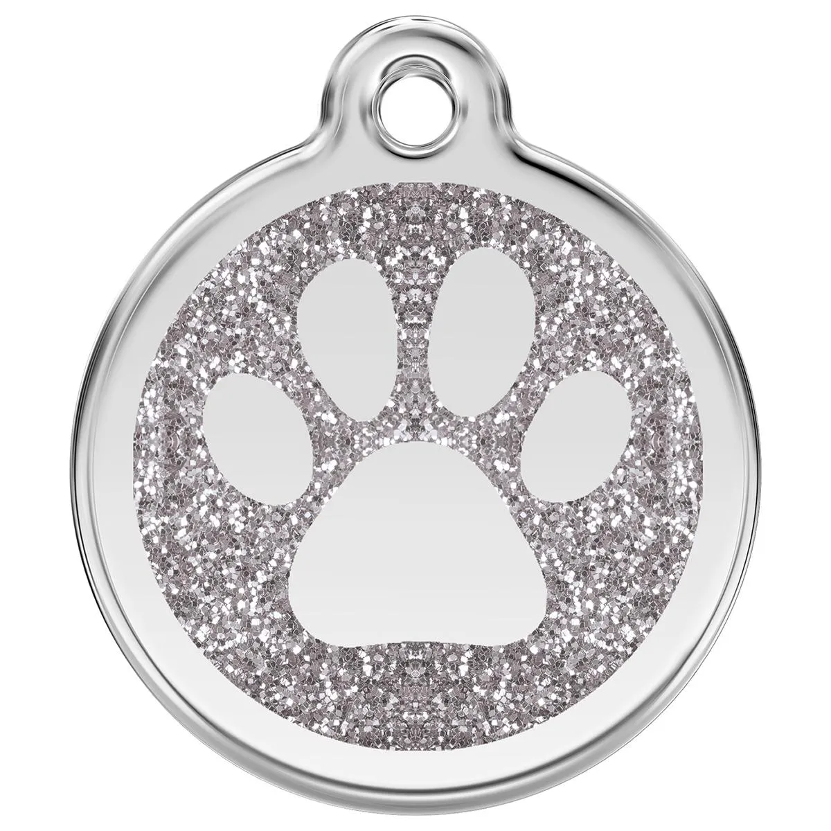 Stainless Steel And Glitter Enamel Paw Print Silver Dog ID Tag