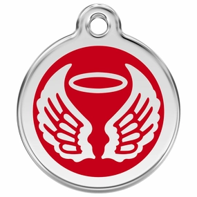 Stainless Steel And Enamel Angel Wings Red Dog ID Tag