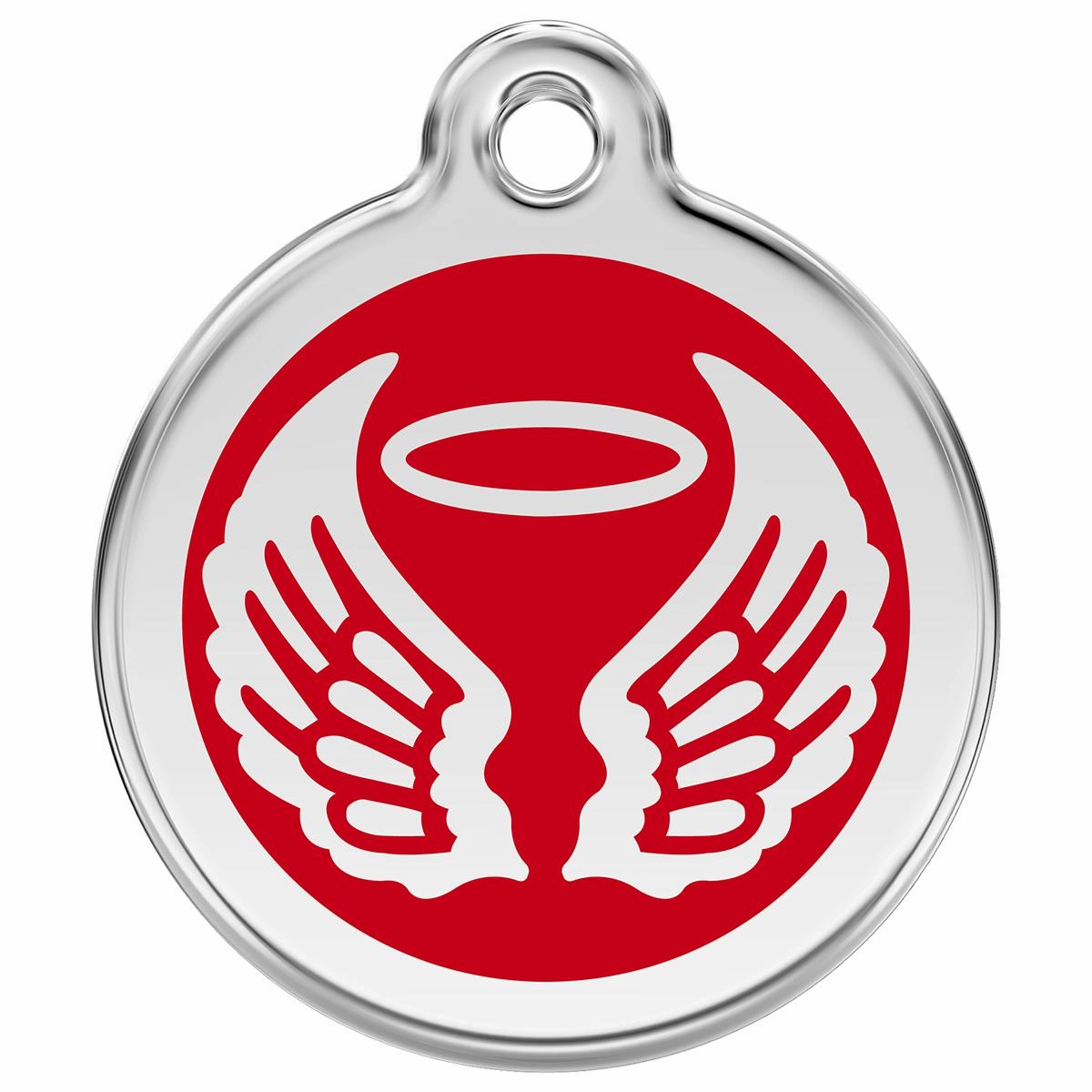 Stainless Steel And Enamel Angel Wings Red Dog ID Tag