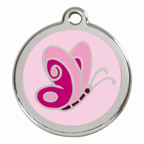 Stainless Steel And Enamel Butterfly Pink Dog ID Tag